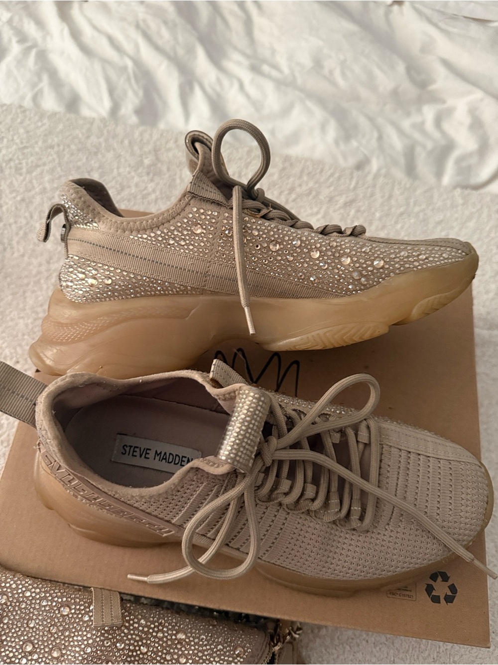 Steve Madden Women’s Taupe Rhinestone Chunky Sneaker